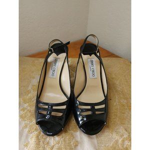 Jimmy Choo Womens Shoes Size 38 and 1/2 Authentic Black Patent Leather Slingback
